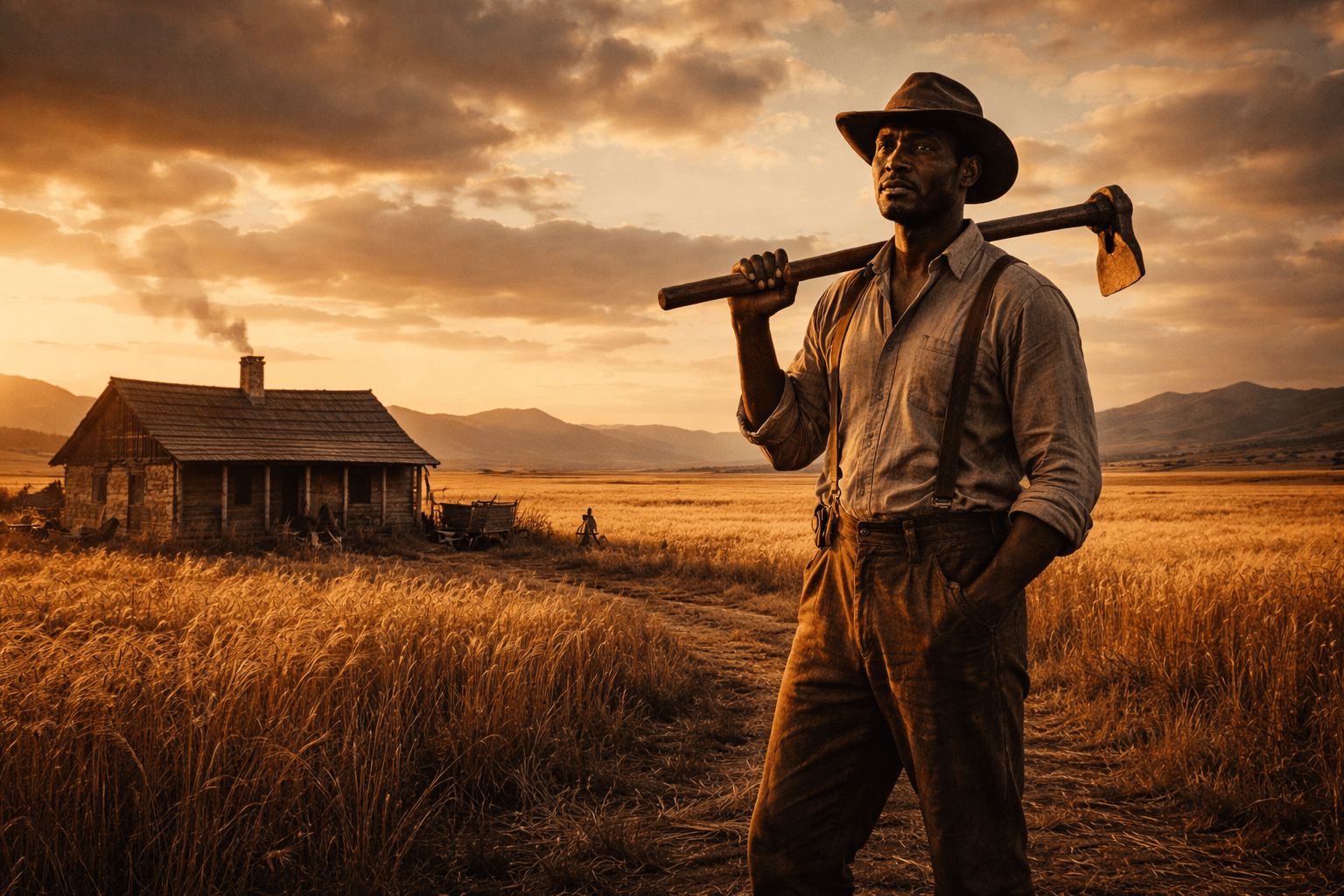 Black homesteaders farming land in the American West 1800s
